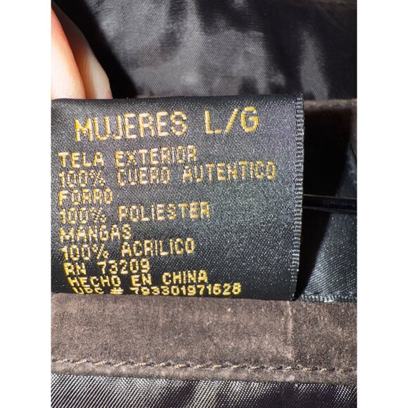 Fabio Vintage 90's Brown Suede Leather Full Zip Jacket With Ribbed Sleeves Sz L - Picture 14 of 14